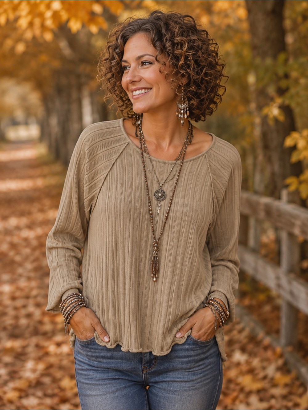 H129 NWT Yak N Yeti L ptp20 Soft Ribbed Long-Sleeve Top in Taupe